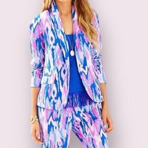 Lilly Pulitzer Blue Pink Blazer Jacket Amethyst One Too Many Womens Size 10 NWOT